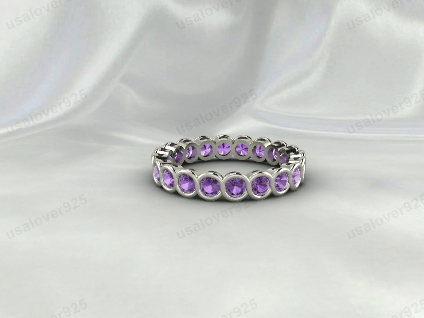 Amethyst Full Eternity Band | 925 Sterling Silver Stacking Ring