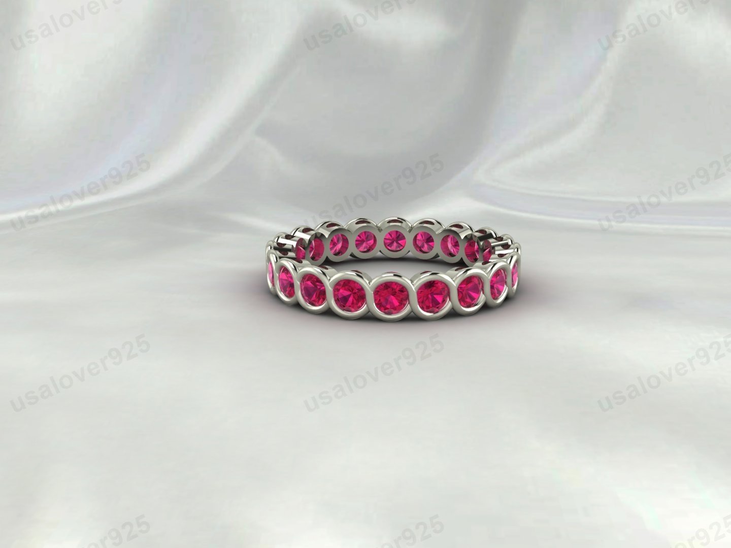 Ruby Full Eternity Band, 925 Sterling Silver Stacking Ring, July Birthstone Jewelry Gift