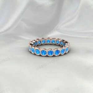 Blue Topaz CZ Eternity Band | 925 Sterling Silver Stacking Ring