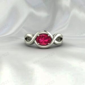 Ruby Oval Stone Women Ring | 925 Sterling Silver May Birthstone Jewelry