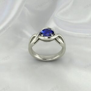 Blue Sapphire Oval Stone Women Ring | 925 Sterling Silver September Birthstone Jewelry