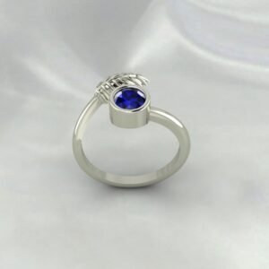 Blue Sapphire Leaf Women Ring Jewelry