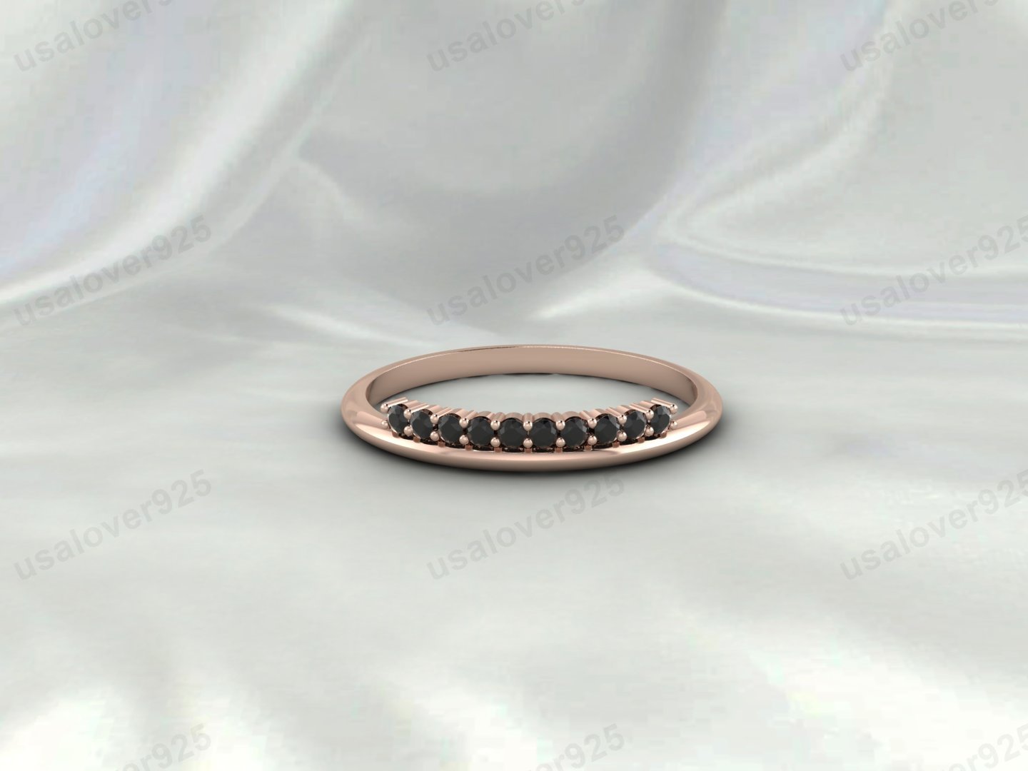 Black Onyx Half Eternity Women Band Ring