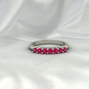 Ruby Eternity Band, 925 Sterling Silver Stacking Ring, July Birthstone Jewelry Gift