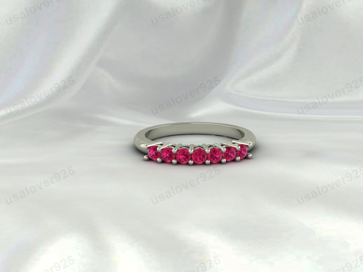Ruby Eternity Band, 925 Sterling Silver Stacking Ring, July Birthstone Jewelry Gift