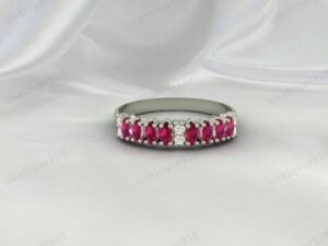 Ruby Engagement Ring, 925 Sterling Silver Half Eternity Band, Minimalist Stackable Jewelry Gift