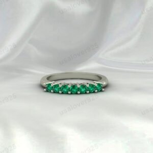 Emerald Eternity Band, 925 Sterling Silver Stacking Ring, May Birthstone Jewelry Gift