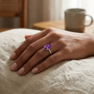 Amethyst Pear Stone Ring – 925 Sterling Silver Teardrop Jewelry