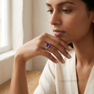 Amethyst Pear Stone Ring – 925 Sterling Silver Teardrop Jewelry