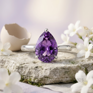 Amethyst Pear Stone Ring – 925 Sterling Silver Teardrop Jewelry