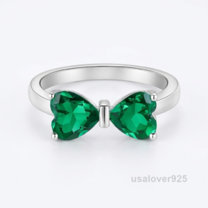 Emerald Heart Stone Ring, 925 Sterling Silver Promise Jewelry