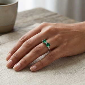 Emerald Heart Stone Ring, 925 Sterling Silver Promise Jewelry