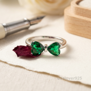Emerald Heart Stone Ring, 925 Sterling Silver Promise Jewelry