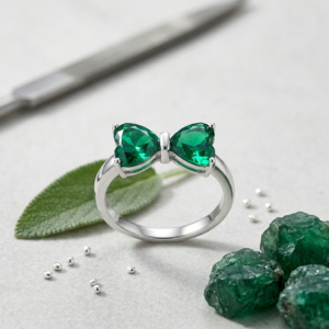 Emerald Heart Stone Ring, 925 Sterling Silver Promise Jewelry