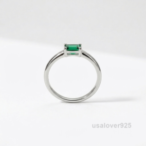 Emerald Baguette Solitaire Ring, 925 Sterling Silver Minimalist Statement Jewelry