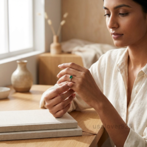 Emerald Baguette Solitaire Ring, 925 Sterling Silver Minimalist Statement Jewelry