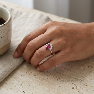 Ruby and CZ Solitaire Ring, 925 Sterling Silver Women’s Statement Band