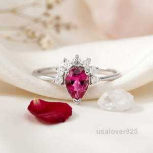 Ruby and CZ Solitaire Ring, 925 Sterling Silver Women’s Statement Band