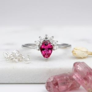 Ruby and CZ Solitaire Ring, 925 Sterling Silver Women’s Statement Band