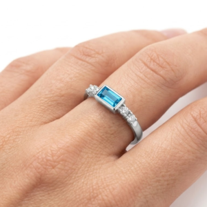 Blue Topaz Baguette Ring – Elegant December Birthstone Jewelry for Mom