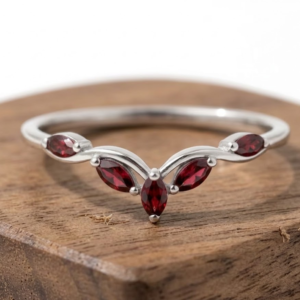 V Shape Garnet Marquise Cluster Ring – Curved Sterling Silver Band