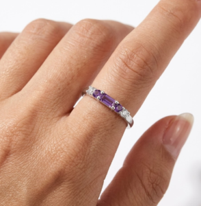 Amethyst Baguette Half Band Ring – Sterling Silver Minimalist Jewelry