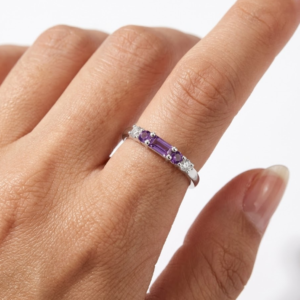 Amethyst Baguette Half Band Ring – Sterling Silver Minimalist Jewelry