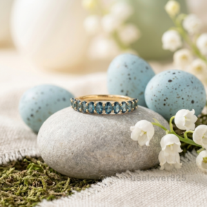 Blue Topaz Oval Gemstone Ring | Sterling Silver Minimalist Anniversary Band