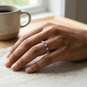 Amethyst and Opal Wedding Ring, 925 Sterling Silver Women’s Eternity Band