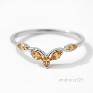 Citrine Marquise Half Band, 925 Sterling Silver Ring