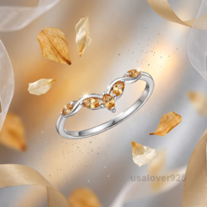 Citrine Marquise Half Band, 925 Sterling Silver Ring