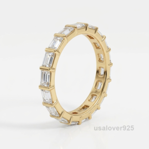 Baguette CZ Full Eternity Ring, 925 Sterling Silver Stackable Wedding Band