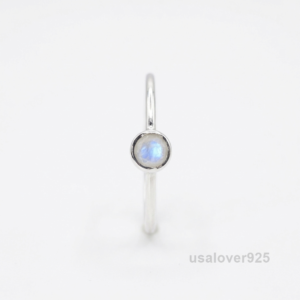 Moonstone Solitaire Ring, 925 Sterling Silver Romantic Engagement Ring