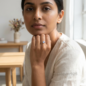Moonstone Solitaire Ring, 925 Sterling Silver Romantic Engagement Ring