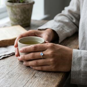 Moonstone Solitaire Ring, 925 Sterling Silver Romantic Engagement Ring