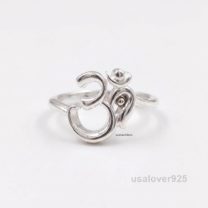 Om Design 925 Sterling Silver Wedding Band, Spiritual Sanskrit Jewelry