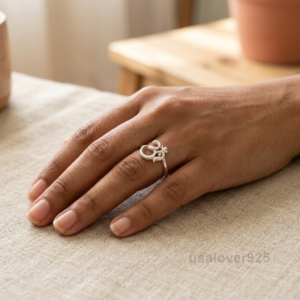 Om Design 925 Sterling Silver Wedding Band, Spiritual Sanskrit Jewelry