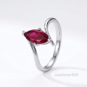 Ruby Marquise Stone Ring, 925 Sterling Silver Stackable Wedding Band