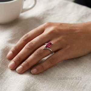 Ruby Marquise Stone Ring, 925 Sterling Silver Stackable Wedding Band