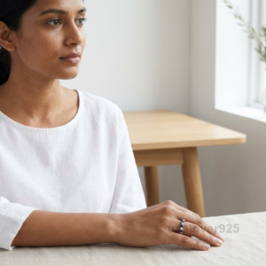 Sapphire and Cubic Zirconia Eternity Ring, 925 Sterling Silver Wedding Band
