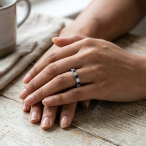 Sapphire and Cubic Zirconia Eternity Ring, 925 Sterling Silver Wedding Band