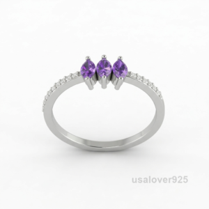 Marquise Amethyst CZ Stone Women's Eternity Band, 925 Solid Sterling Silver