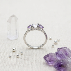 CZ Amethyst Stone Solitaire Women's Ring, 925 Solid Sterling Silver
