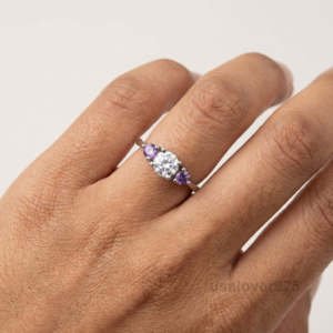 CZ Amethyst Stone Solitaire Women's Ring, 925 Solid Sterling Silver