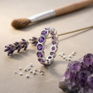 Amethyst Stone Eternity Band, 925 Sterling Silver Purple Gemstone Ring