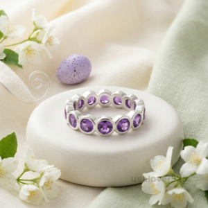 Amethyst Stone Eternity Band, 925 Sterling Silver Purple Gemstone Ring