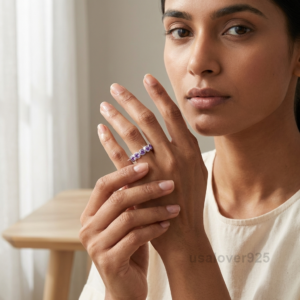 Amethyst Stone Eternity Band, 925 Sterling Silver Purple Gemstone Ring