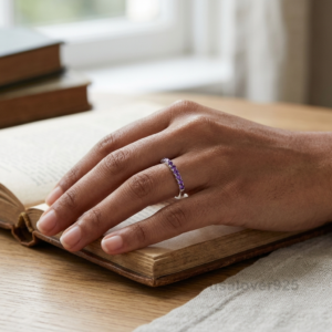 Amethyst Eternity Half Band, 925 Sterling Silver Stackable Jewelry