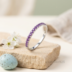 Amethyst Eternity Half Band, 925 Sterling Silver Stackable Jewelry