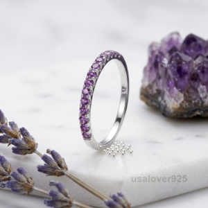 Amethyst Eternity Half Band, 925 Sterling Silver Stackable Jewelry